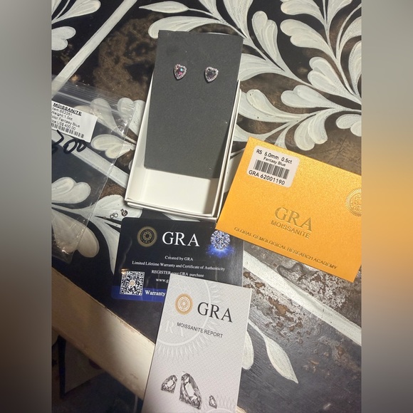 Moissanite Elegant Multicolor Heart Stud Earrings - Picture 4 of 5